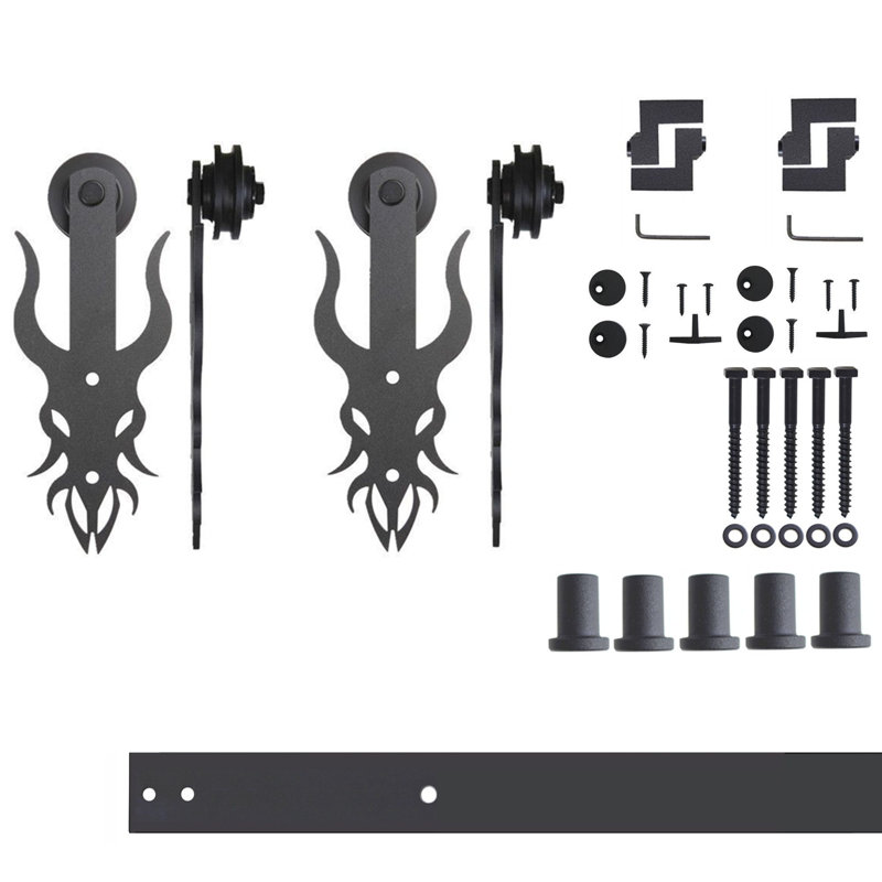 Ensemble de quincaillerie à deux portes sans dérivation à conception simple Black Rustic Imperial (porte non incluse), 84 po