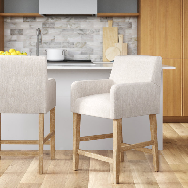 Tabouret en bois massif Alighiero, Beige / brun patiné, 2, Tabouret de comptoir (siège d'une hauteur de 26 p