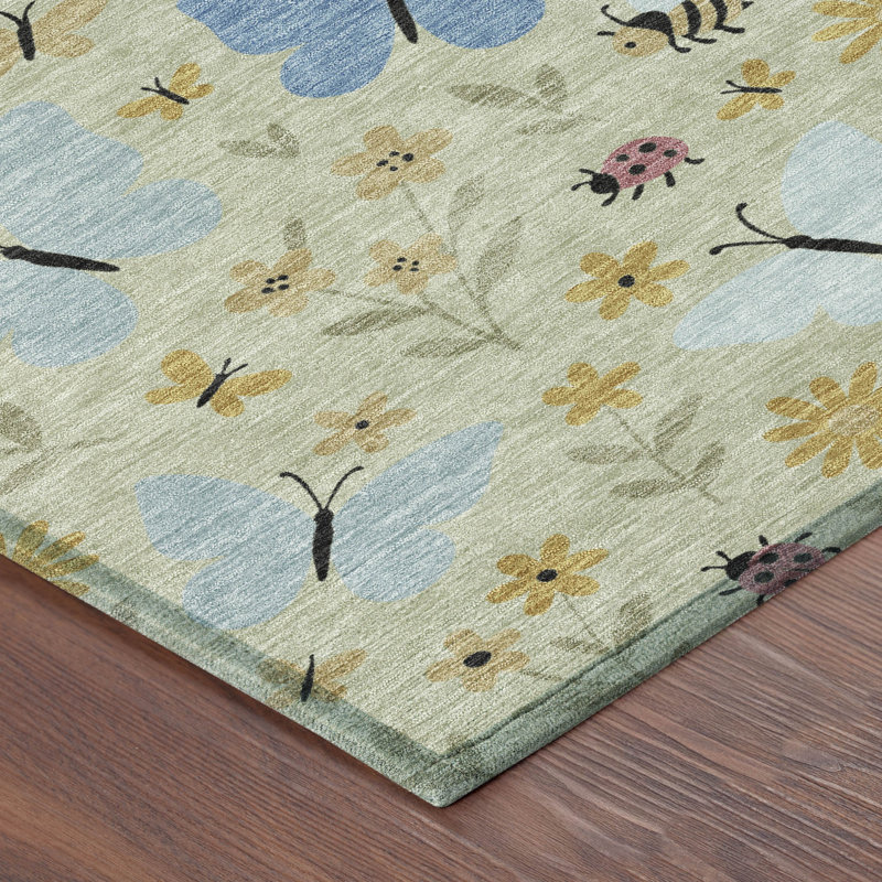 Machine Washable Indoor/Outdoor Chantille ACN2618 Kids Rug, Celery, 8' Round