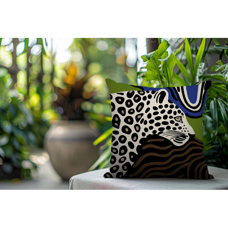 Oreiller carré réversible intérieur / extérieur Shiel Leopard, Carré 16 po, Marine