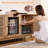 60" Wood Coffee Bar Sideboard with Built-In Beverage Refrigerator, Slatted Doors, Adjustable Shelves, and Storage for Dining Room, Home Bar, or Office-1923967960