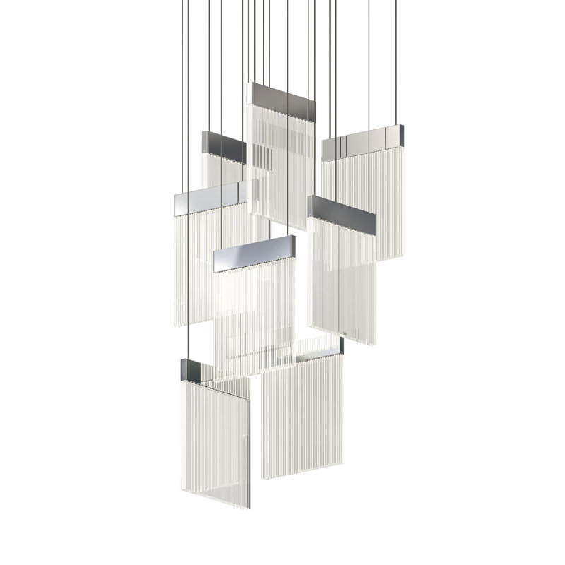 V Panels 8 - Light LED Pendant, Polished Chrome