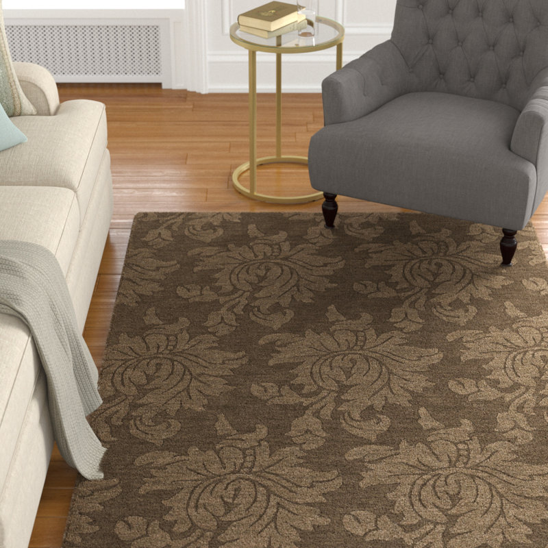 Tapis décoratif café / moka en laine tissée à la main à motif floral Ardal, Rectangle 5 pi x 7 pi 9 po