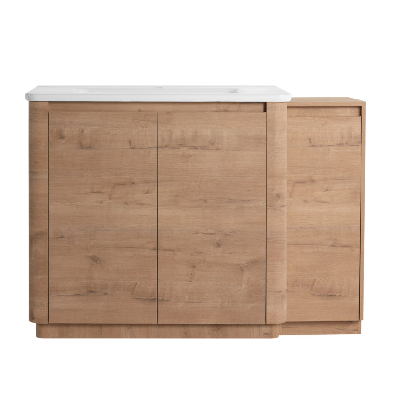 Meuble-lavabo autoportant de 48 po avec lavabo en céramique blanche et 1 petite armoire de rangement, porte à fermeture en douceur