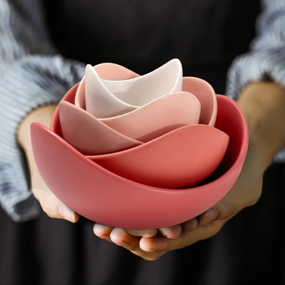 Salad Decorative Bowls Lotus Shaped Pasta Bowls Dishwasher, Unique Angled Ceramic Bowls for Salad, Pasta, Soup, Rice, Prep, Ideal for Restaurant (Orange)