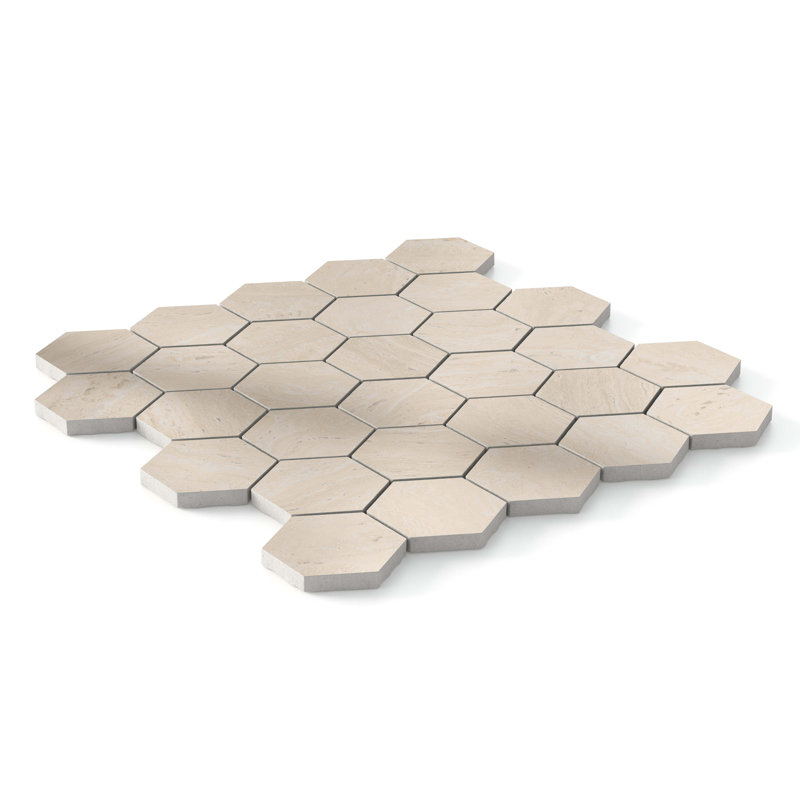 Colosseum Polished Hexagon Mosaic Wall & Floor Travertine Look Tile (.80 Sq. Ft. /Sheet), Ivory