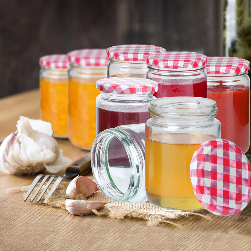 Glass Jam Jars Set of 12 Clear Airtight Storage Glass Jars Including Labels & Pen, Ideal for Marmalade, Chutney, Jam, Pickle
