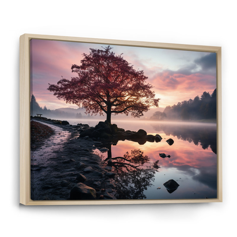 «Lake Serenity Pastel Sunrise in Autumn I», reproduction sur toile, H 34 po x l 44 po x P 1,5 po, Cadre naturel flottant