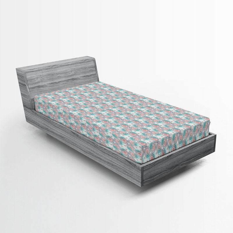 Drap-housse Ambesonne, Drap-housse de taille simple, Bleu doux, turquoise / géométrique