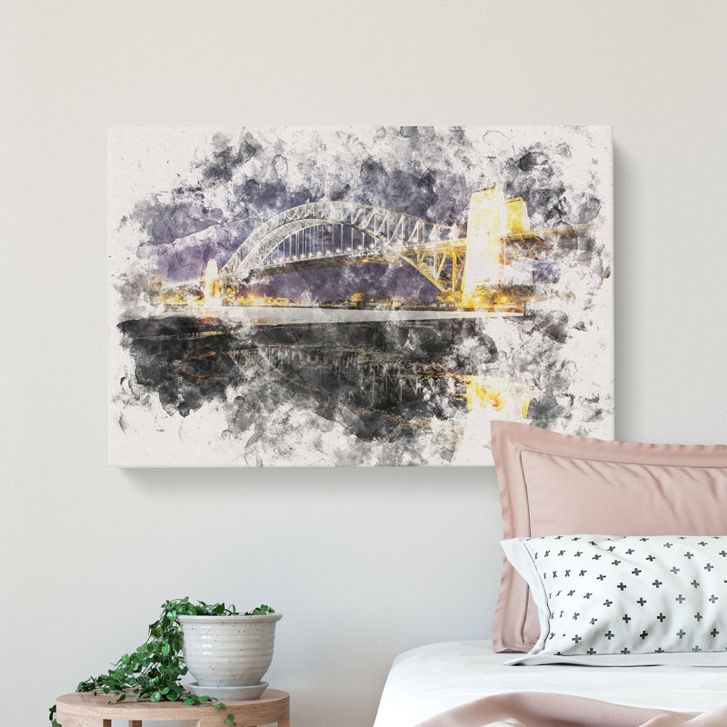 Sydney Harbour Bridge Australia Watercolour - Wrapped Canvas, 35cm H x 50cm W x 3cm D