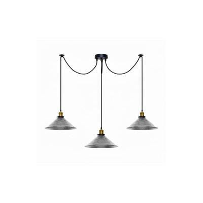 Vintage 3 Way Spider Pendant Light E26 Ceiling Lamp with 195cm Adjustable Cable Metal Conical Shade Chandelier Lighting Fixture for Kitchen Island Dining Room Bedroom Cafe Bar