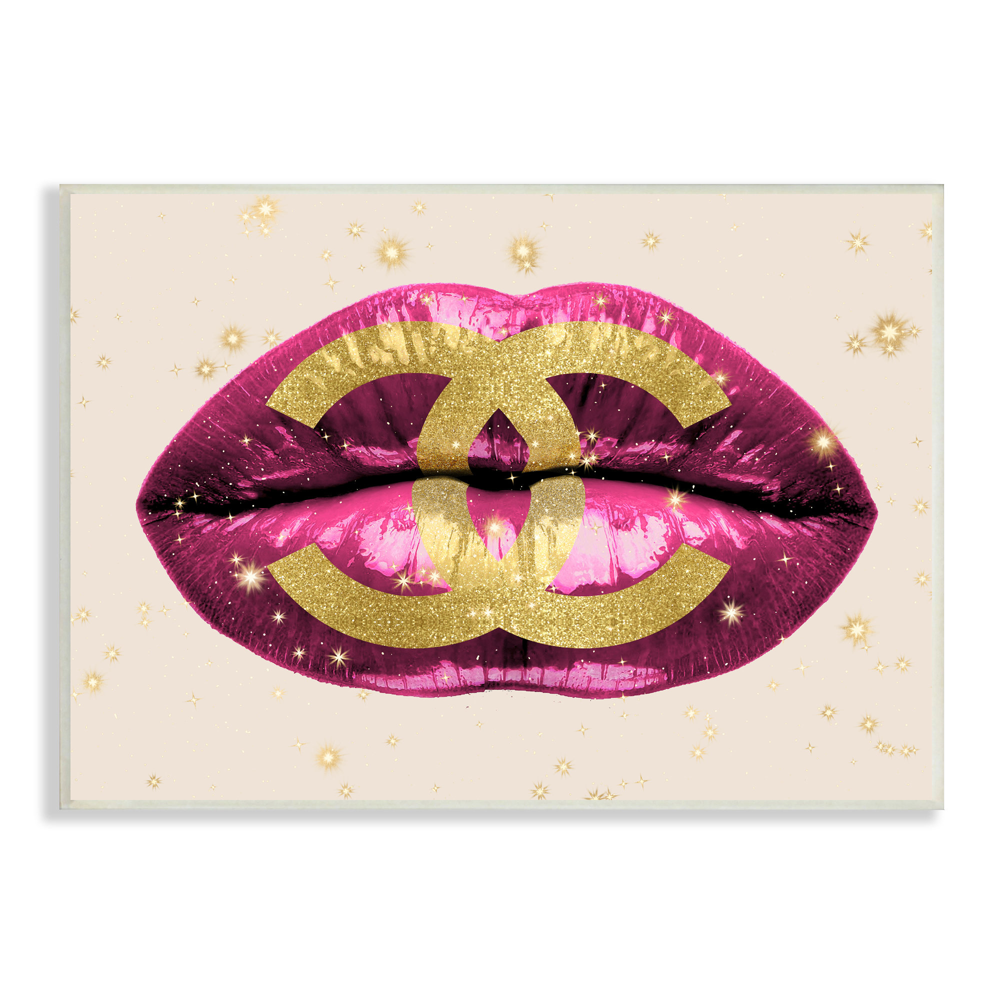 Stupell Industries Bold Pink Lips Stylish Glam Designer Motif Wood Wall Art, 15 x 10, Design by Madeline Blake