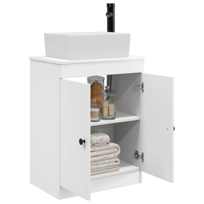 Single Bathroom Vanity with Ceramic Basin, White