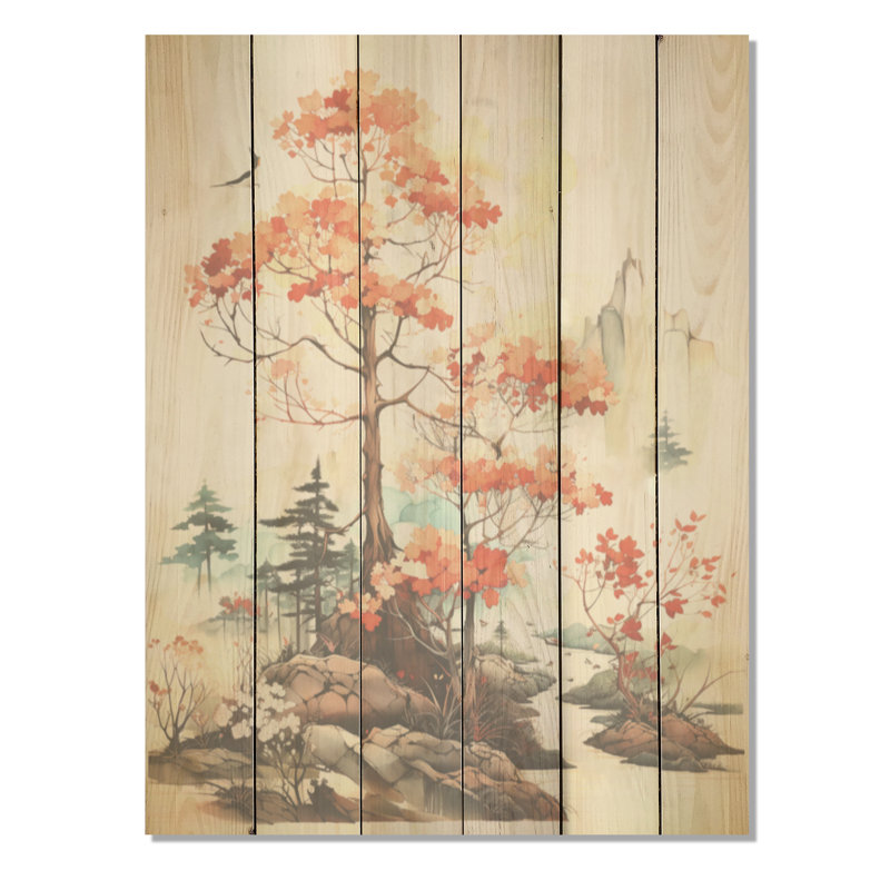 Sépia, séquoia, paysage - arbre, séquoia, panneau de bois sur bois de pin naturel, H 40 po x l 30 po