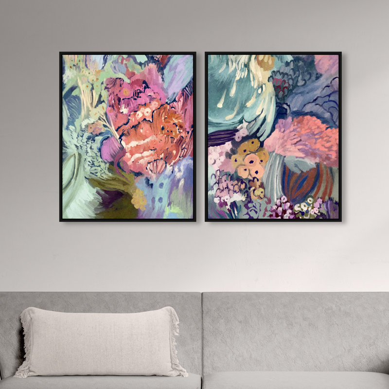 Abstract Botanicals Set Set by Oliver Gal, 62"H x 50"W, Black Floater Frame