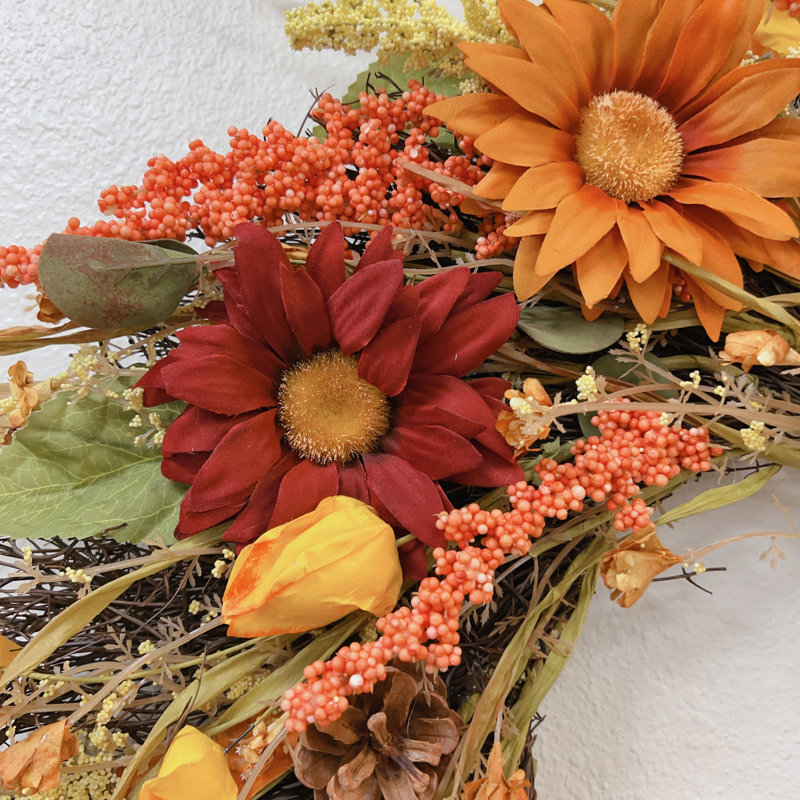 Couronne de gerbera artificielle 24 "faite à la main pour l'automne et l'hiver