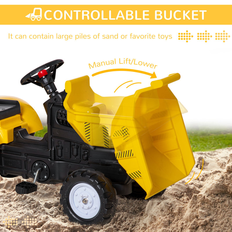 Yellow Kids Ride-On Excavator with Manual Control Bucket