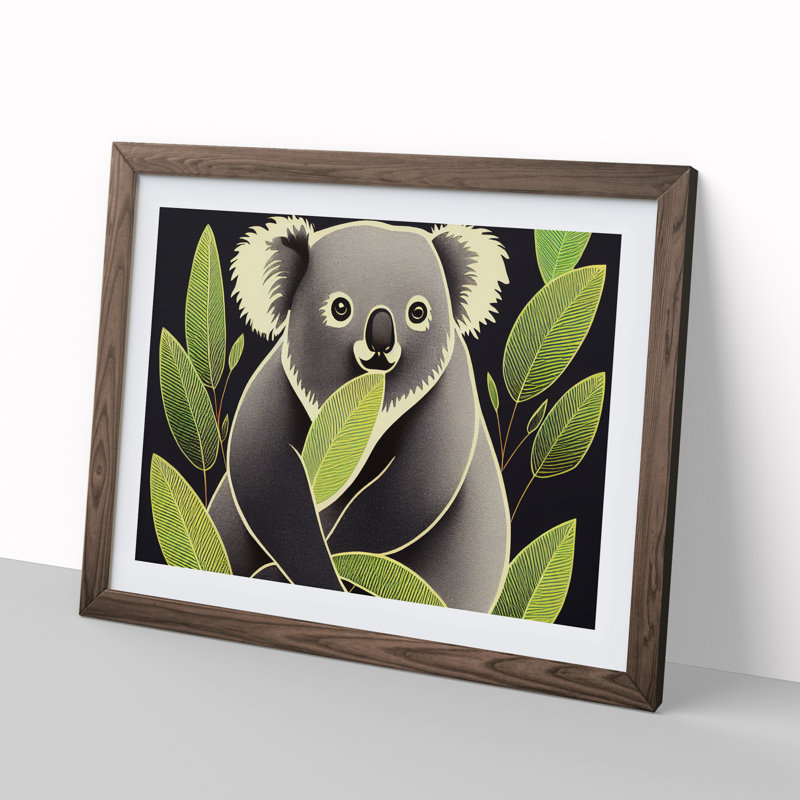 Artistic Koala Bear - Single Picture Frame Print, 25cm H x 34cm W x 2cm D, Walnut Framed