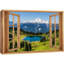 «Window View Snowy Mountain Range Summer Countryside Lake Nature Decor Decor Rustic Landscape» sur toile-98448999