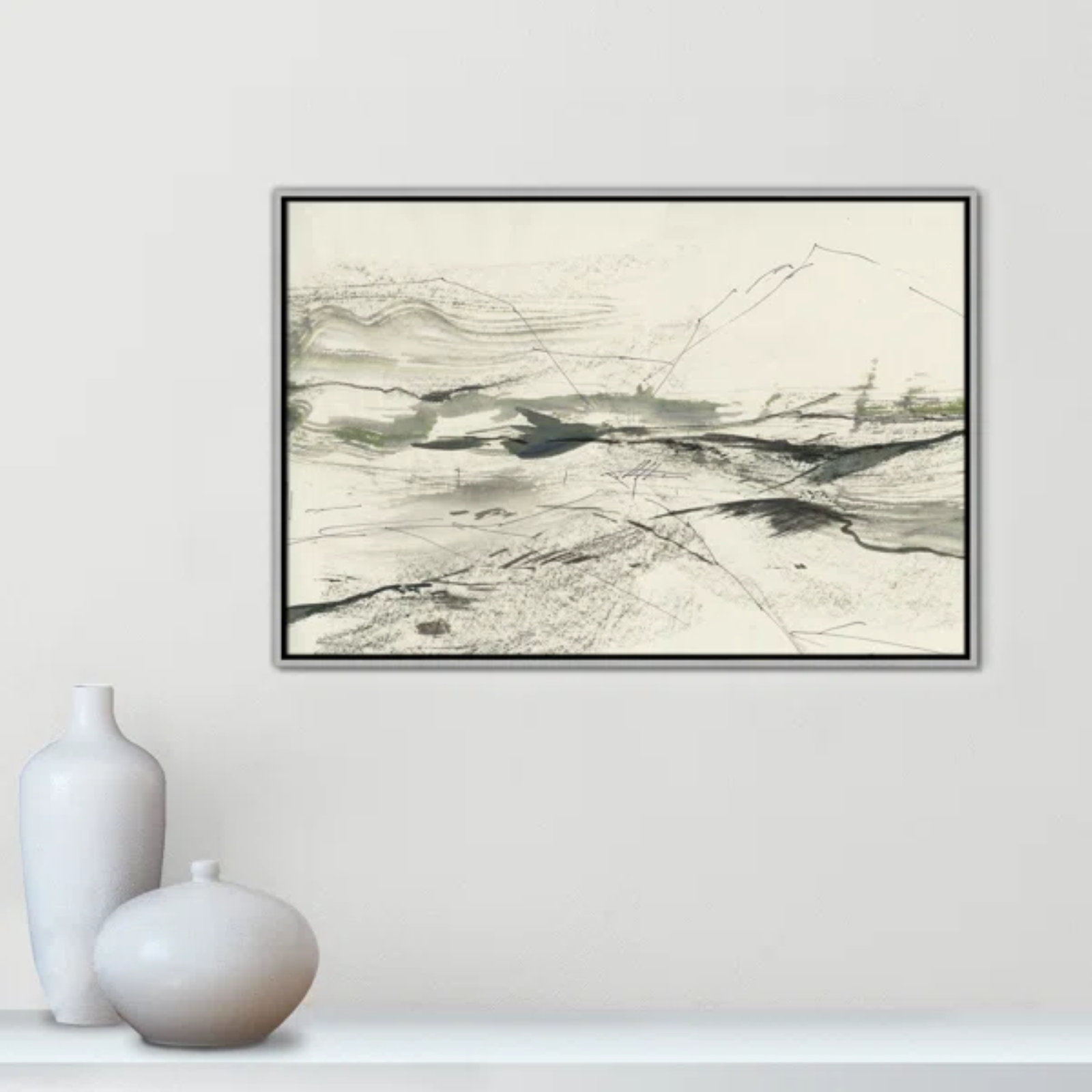 Green Sketches Print by PI Studio, 25.5" H x 37.5" W x 2" D, Silver Floater Framed, No Mat