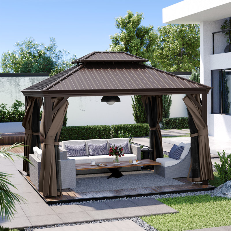 Aluminum Patio Gazebo, Brown, 12' W x 10' D, Brown