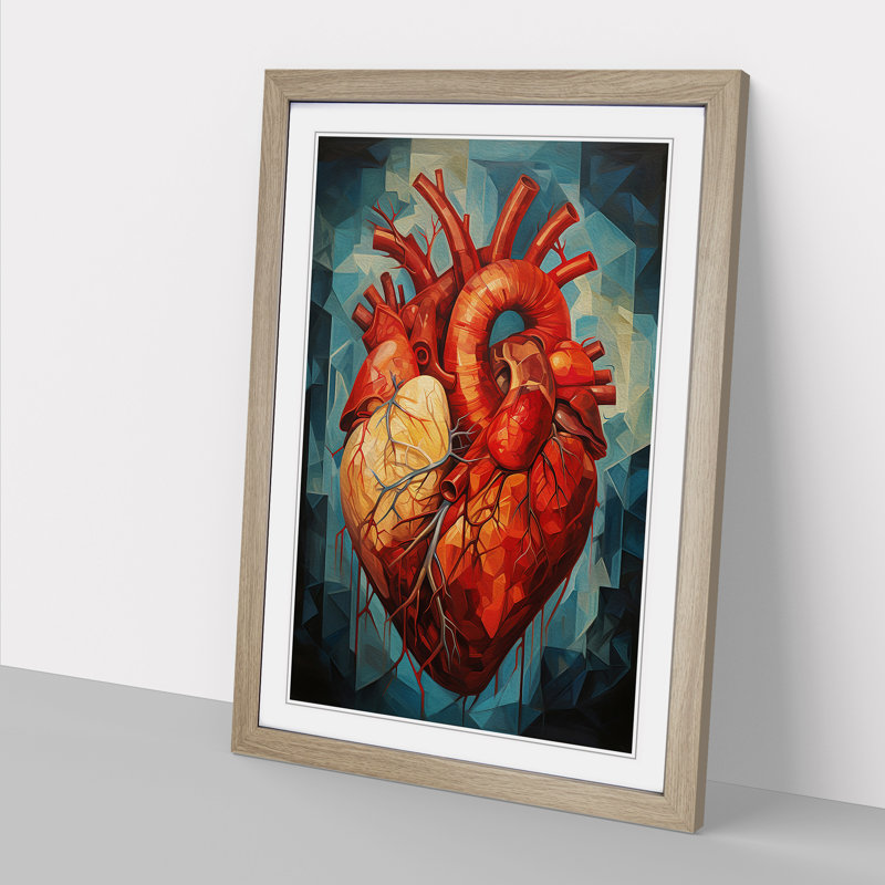 Anatomical Heart Cubism Art - Framed Print, Oak Framed, 34cm H x 25cm W