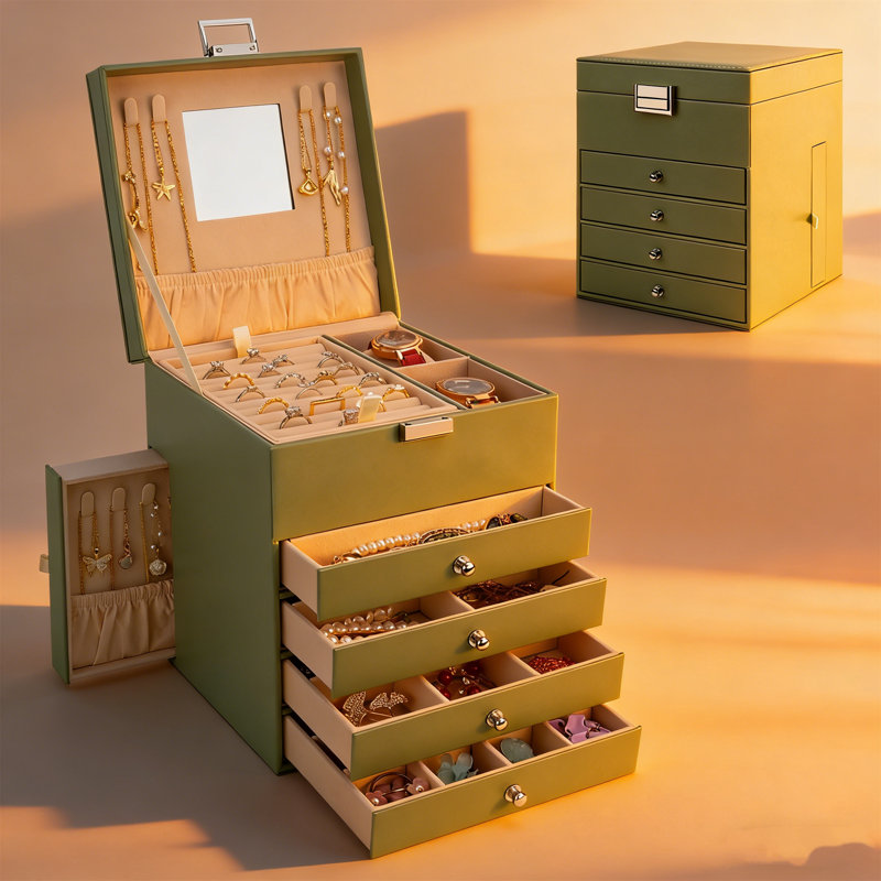 Faux Leather Jewellery Cabinet with Mirror