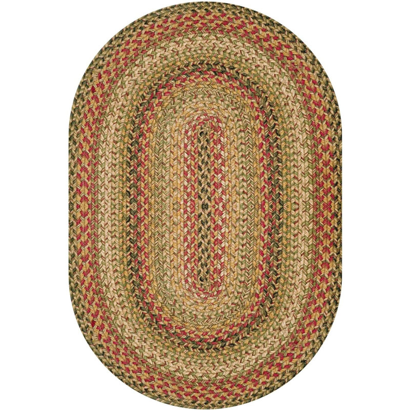 Vinita Abstract Hand Braided Jute/Sisal Rust/Green/Beige Area Rug, Oval 4' x 6'