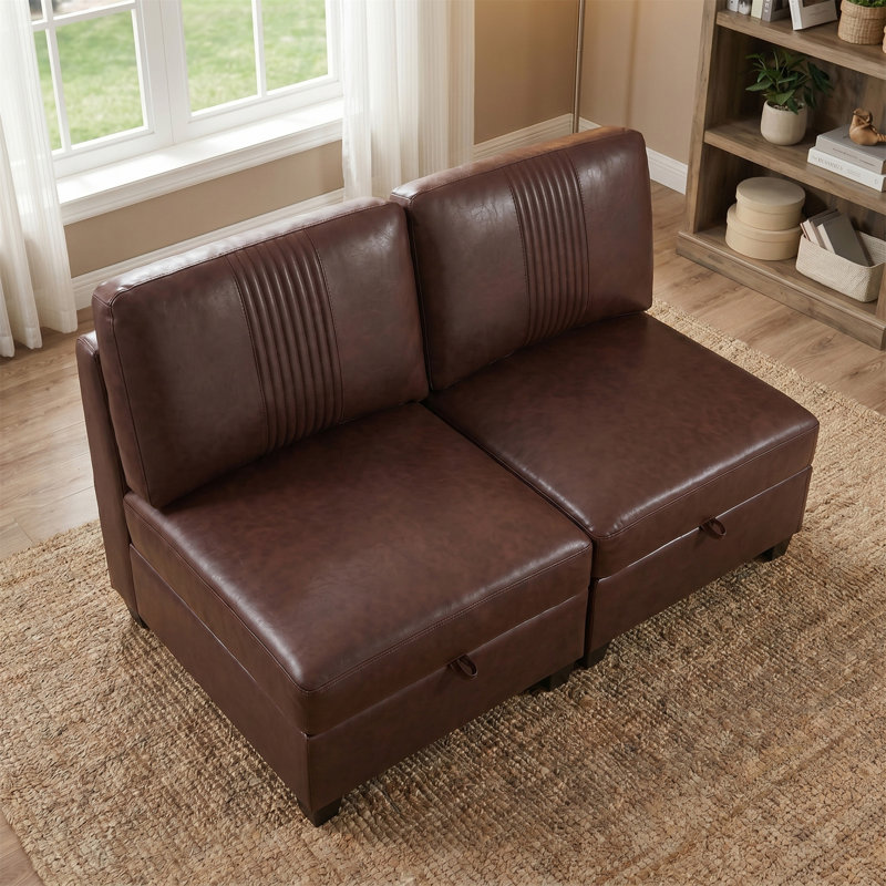 Canapé modulaire flexible en polyuréthane, Dark Brown Faux Leather, 35.43" H x 58.26" W x 35.43" D