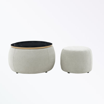 Round Storage Ottoman, 2 in 1 Function, Work as End table and Ottoman,with small seat,(25"x25"x14.7")