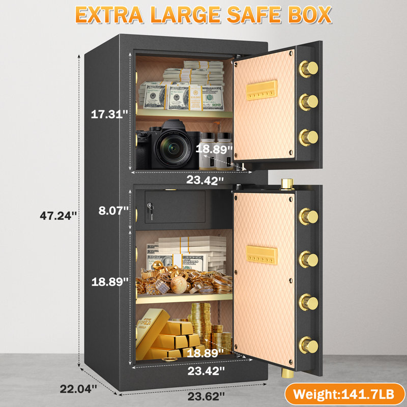 Large Security Safe, Password & Key Safe,with An Independent Inner Cabinet And Adjustable Shelves