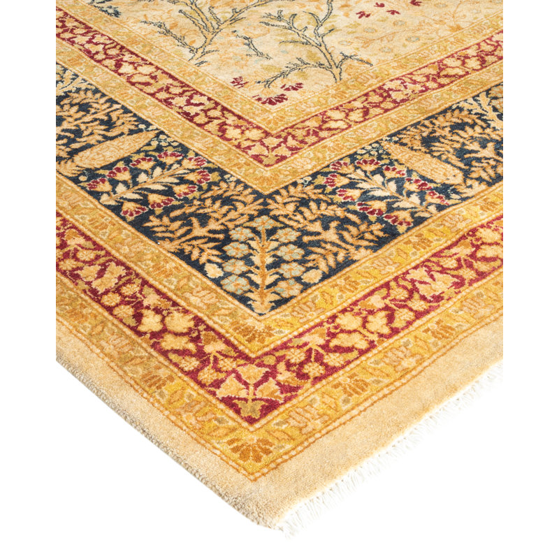 Tapis unique ivoire / jaune / rouge / bleu noué à la main 8 pi 2 po x 15 pi 10 po Hayner