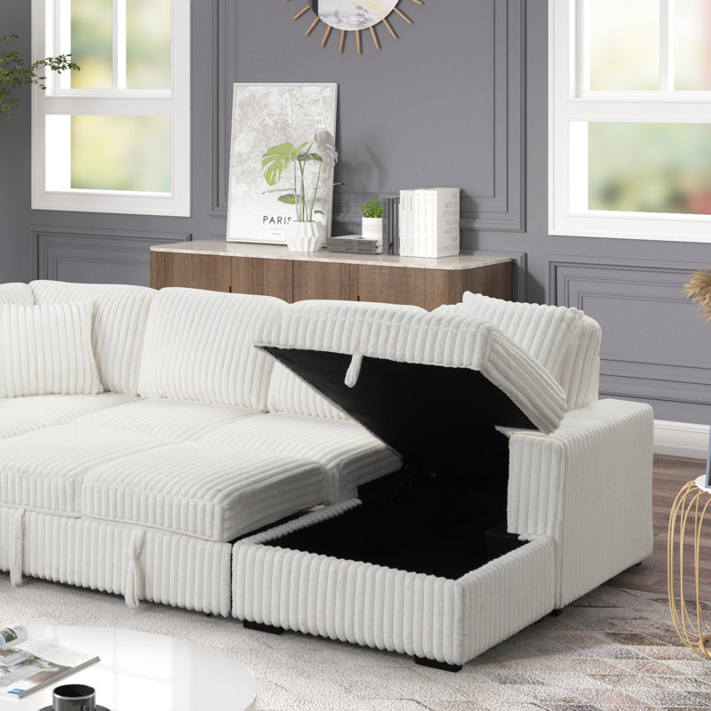 Canapé modulaire Ratasha, Mélange de polyester crème, velours