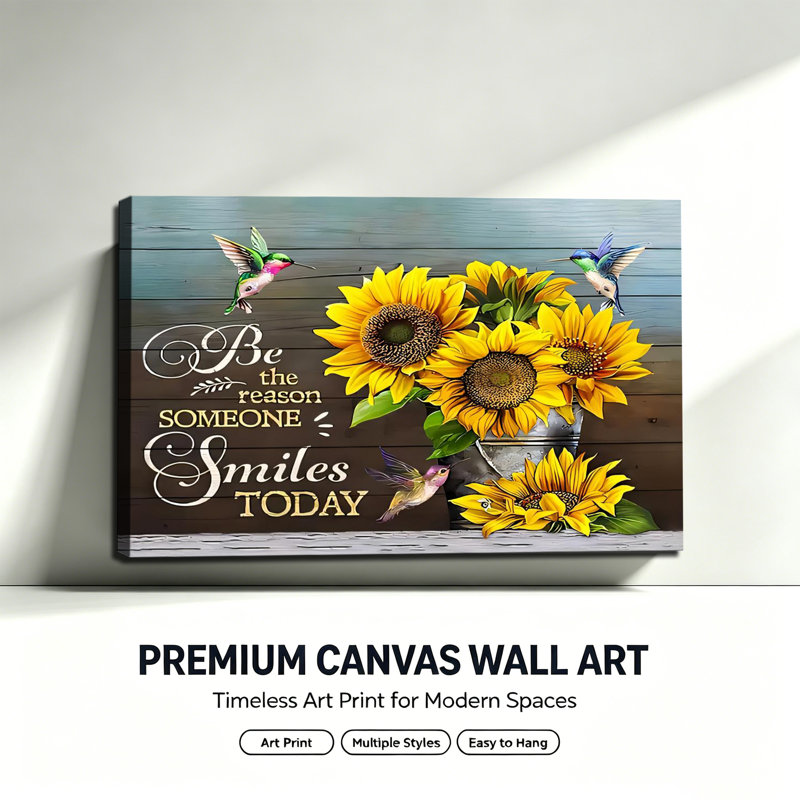Abstrait art mural colibri tournesol abstrait, 16 x 24 pouces
