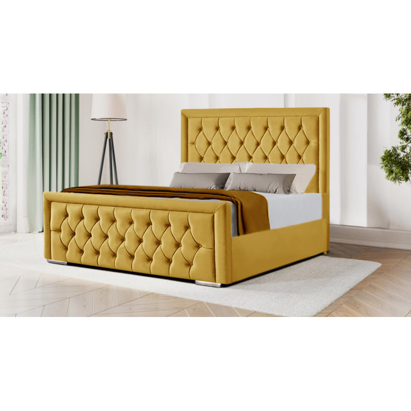 Brentley Upholstered Bed, Yellow Mustard, Super King (180 x 200 cm)