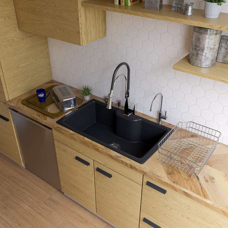 34.63'' L Single Bowl Granite Kitchen Sink, Black