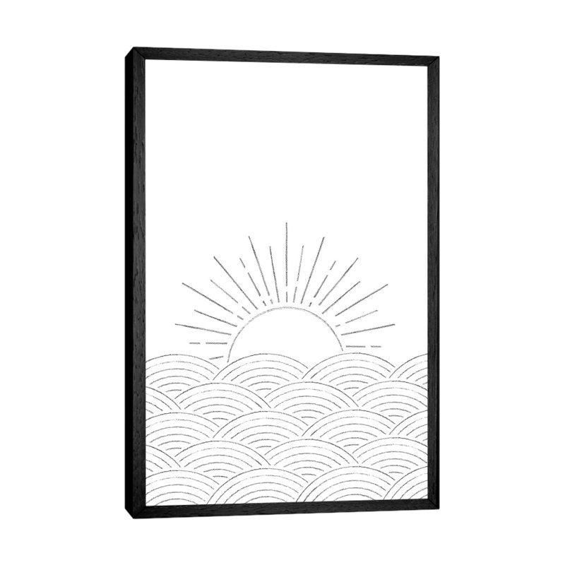 Minimal Sunset On The Sea by Whales Way - Print on Canvas, Black Framed, 101.6cm H x 66.04cm W x 3.81cm D