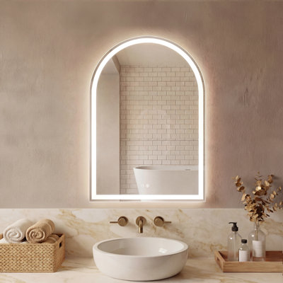 Wall-Mounted Arched Mirror LED Anti-Fog Bathroom Mirror, Adjustable Brightness and Colour Temperature Vanity Mirror