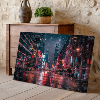 Canvas Create A Visually Striking Nighttime Cityscape Scene Featuring A Vibrant Wall Art Metropolis Illuminated By Neon Lights With Canvas Wall Art