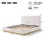 Structure de lit avec tête de lit tapissier épaisse en lin, base en bois massif, beige-597911922