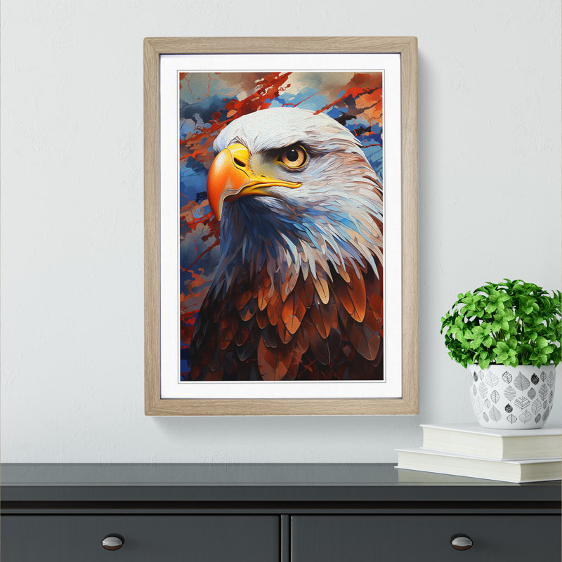 Eagle Hard Edge Painting - Single Picture Frame Print on Wood, Oak Framed, 34cm H x 25cm W
