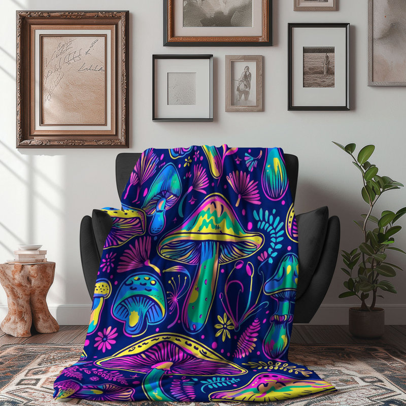 Motif de balise maritime - 1 pièce Sherpa Premium, L 50 po x L 60 po, Champignons psychédéliques colorés