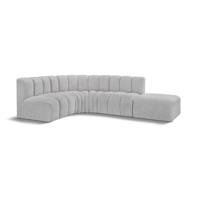 Isleen Upholstered Curved Sectional with Ottoman Reversible, Grey Boucle Fabric