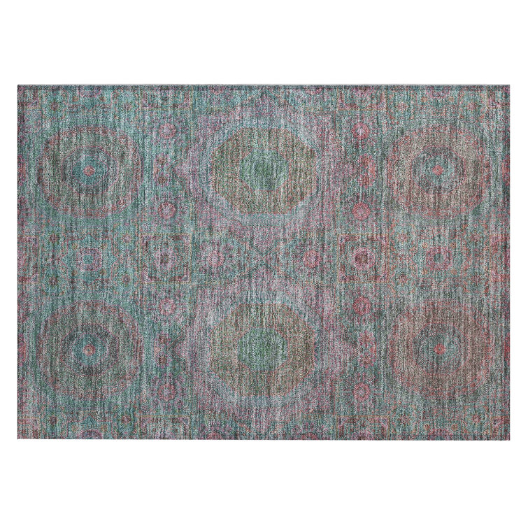 Machine Washable Indoor/Outdoor Xhevrie Teal Rug