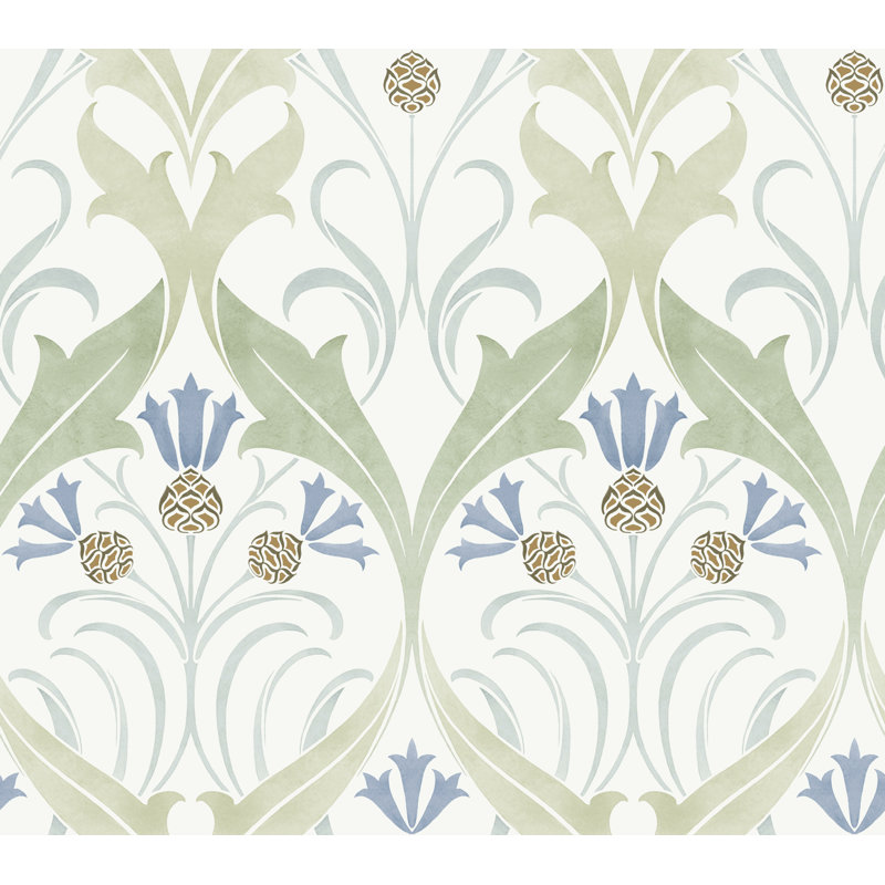 Rouleau de papier peint L 27 pi x l 27 po Harmon Arts and Crafts, Vert et bleu