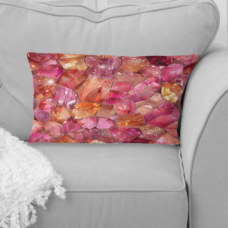 Coussin lombaire moderne rose et or scintillant Gems III
