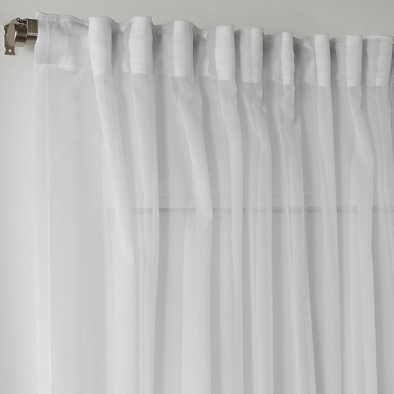 Rideau transparent extra long et extra large en crêpe de soie, L 52 po x L 192 po, Blanc