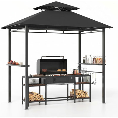 Pavillon de jardin 8 pi x 5 pi avec abri de jardin à deux niveaux avec 2 tablettes latérales pour cuisiner et recevoir à l'extérieur