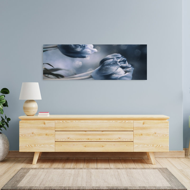 Doux tulipes bleues délicates, élégantes fleurs de tulipes, art mural, H 16 po x l 48 po