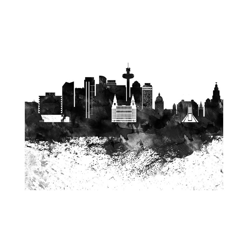 Liverpool Black & White Drops Skyline by Wall Decor Addict - No Frame Painting on Canvas, 101.6 cm H x 66.04 cm W x 1.91 cm D